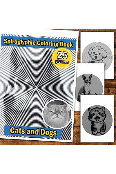 Legendary Gifts Carte de colorat stil Spiroglyphic, 25 de imagini Cats and Dogs, 56 pagini