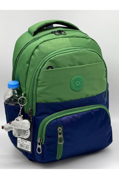 Tiny Kulomi Simple Primary School Bag Plain Satin Fabric Waterproof Primary School Backpack 8010 Green-Navy