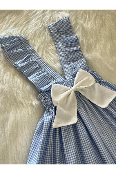 Eylülce Butik ROCHIE SALOPETĂ ALBĂ CU FLOTAȚĂ ALBĂ PENTRU FETE (ȚESUT 100% BUMBAC)