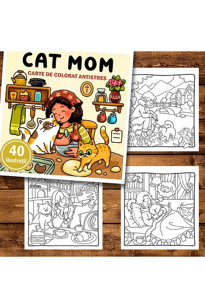 Legendary Gifts Mini coloring book, 40 Cat Mom illustrations, 86 pages