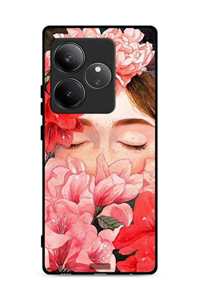 Tolwak غطاء حماية لهاتف Realme GT Neo6 5G برسومات زهور ووجه فتاة مخفي