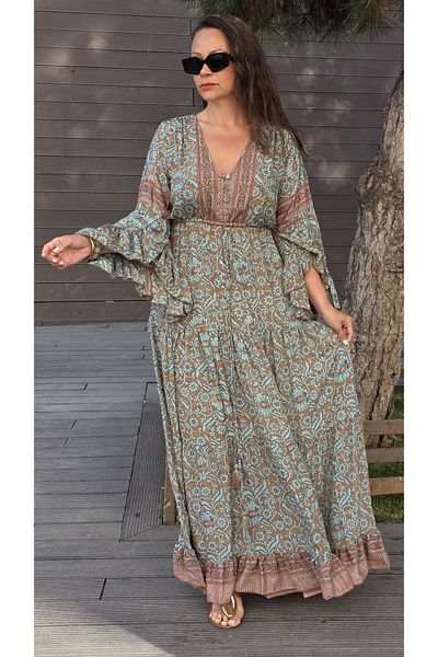 Park Moda Indian Silk Dress Ivy Flower Pattern