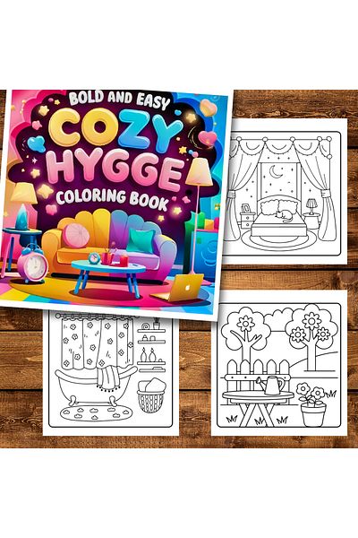 Legendary Gifts Mini coloring book for relaxation and anti-stress, 50 Cozy Hygge illustrations, 106 pages