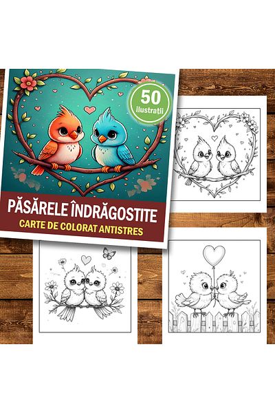Legendary Gifts Mini coloring book for relaxation and anti-stress, 50 illustrations of Birds in Love, 106 pages