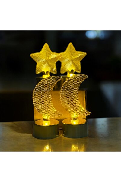 GümüşAVM 2x Yıldız 2x Ay Şekilli Mini Metal Konsept Led Işık