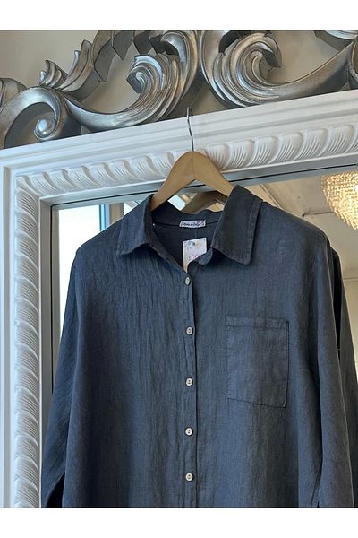Puro Lıno Puro Lino 100% Linen Shirt Suit - Anthracite