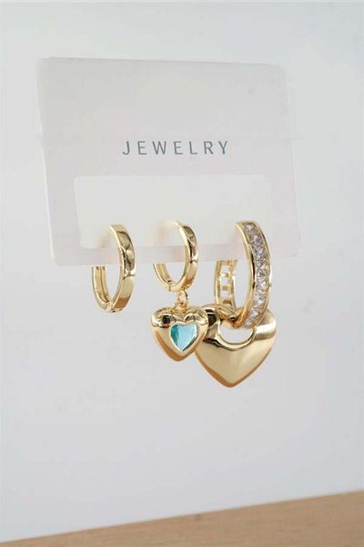 By Zeyna Aksesuar Women's Vip Series Baguette Zircon Stone Mixed Figure 3-Piece Earrings Zrk00544