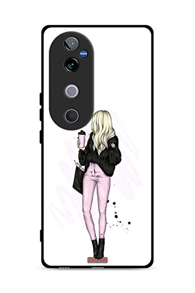 Tolwak غطاء حماية لهاتف Vivo V40 5G، صورة فتاة تحمل كوب قهوة