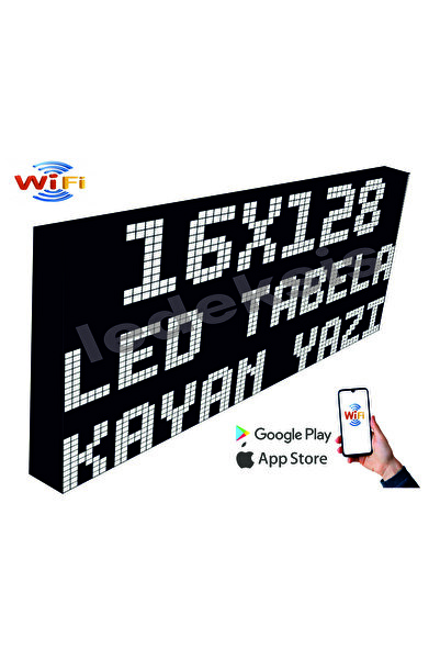 Ledeksis Led Tabela 16x128Cm Tek Taraflı Beyaz Kayan Yazı Wifi (Telefondan Ya...