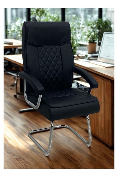 smart home Classic fixed padded leather office chair with medium back and armrest, padded office chair with comfortable armrest