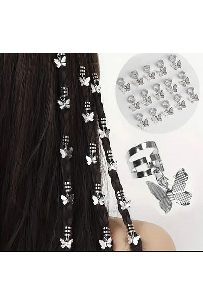 LORESİMA AKSESUAR Silver Color Butterfly Hair Cube 8 Pcs