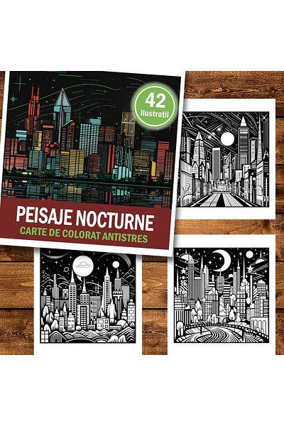 Legendary Gifts Mini coloring book for relaxation and anti-stress, 42 illustrations of Night Landscapes, 100 pages