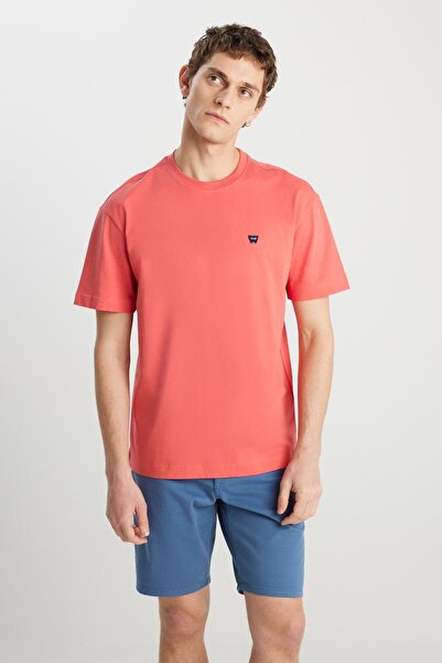 WRANGLER Tricou portocaliu, 100% bumbac, cu croială normală, cu decolteu rotund