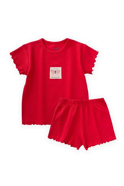 Cigit Ribbed Shorts Suit 1-7 Years Red