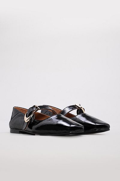 Ayakkabıhane Genuine Patent Leather Inside and Outside Black Comfortable Women's Ballerina Shoes Ah082102619862