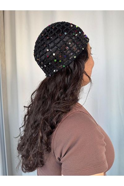 A&D HANDMADE Hand Knitted Mesh Beanie Hat>Polka Dots Mesh Hat>Hair Accessory
