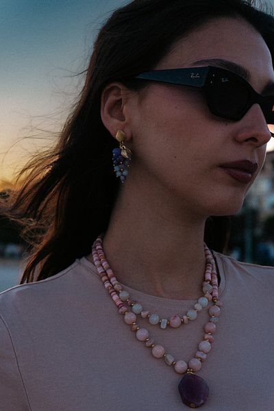 Rumon Pink Quartz Natural Stone Necklace