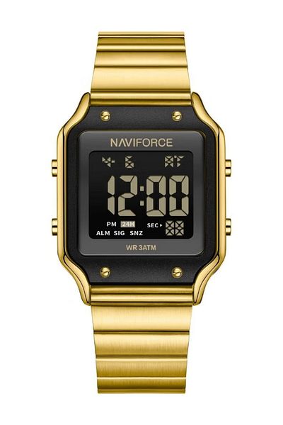Naviforce Gold Black Digital Watch for Men and Women Classic Square Stainles Steel Wristwatch with LED Display