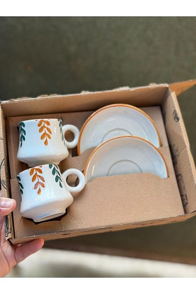 CeM Porselen 2-Person Spike Patterned Boiler Model Coffee Cup Set