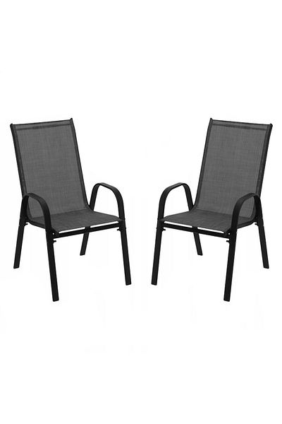SERSIMO Set 2 garden chairs with steel frame, stackable, 55x72x96cm, black