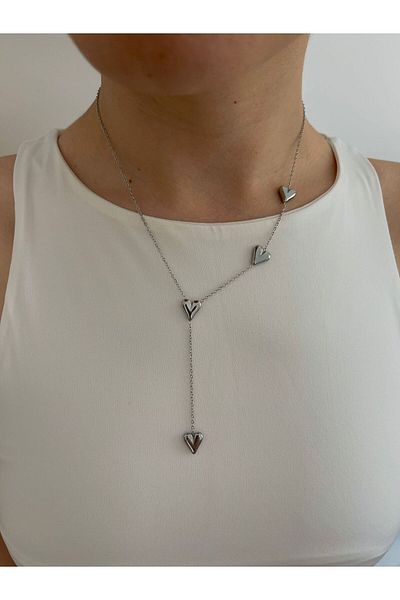 STEELSPARK Y Model Heart Detailled Steel Necklace