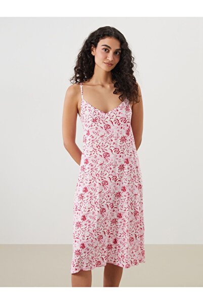 LC Waikiki Lcw Dream Ecru V-Neck Floral Strap Women's Nightgown