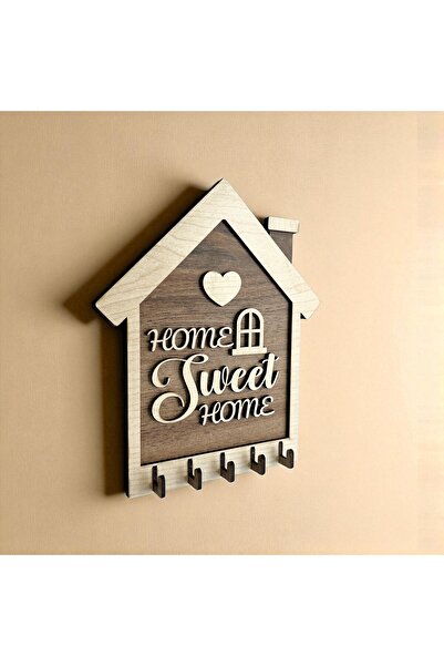 ISLA HOME Ahşap Dekoratif Anahtar Askılığı - Home Sweet Home Tasarımlı Duvar Askısı | Şık ve Fonksiyonel