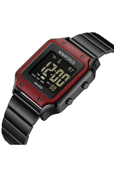 Naviforce Black Red Digital Watch for Men and Women Stylish Square Stainless Steel Wristwatch