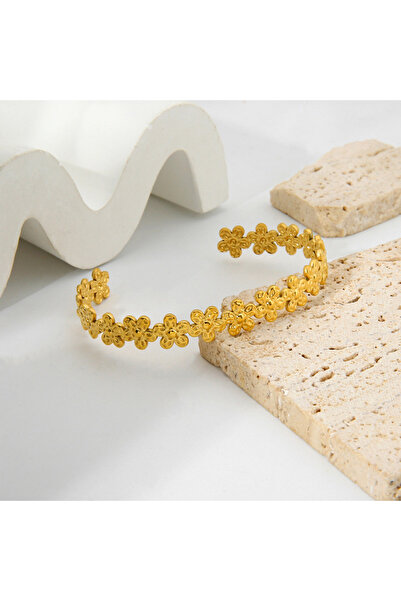 Rosaland0 Papatyalı çelik kelepçe bileklik