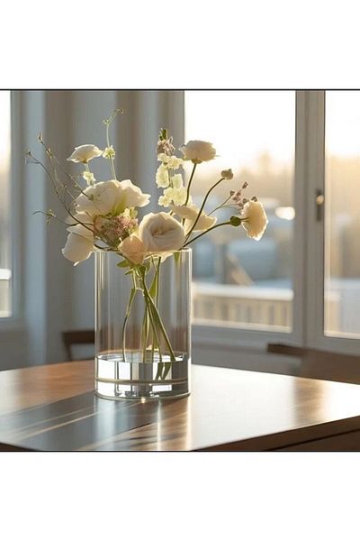 BASHAYER Set of three clear glass vases, cylindrical shape, height 20cm, width 10cm