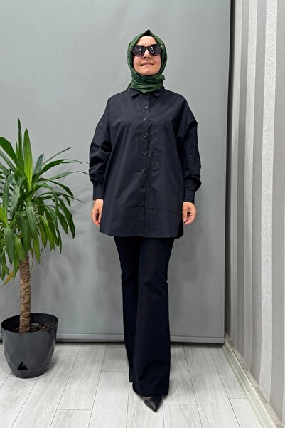 qooq Cămașă din poplin neagră 25SS204