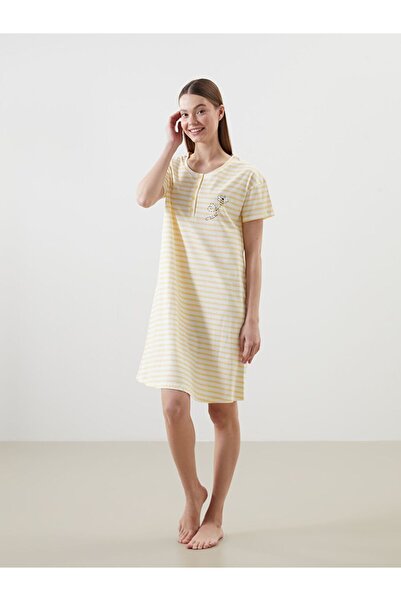 LC Waikiki Crew Neck Striped Maternity Nightgown