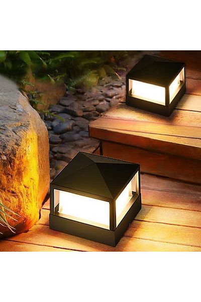 SUNPA Post Lights Outdoor Garden Lights Deck Lighting Square Black LED Post Cap Lamp 20W Warm White