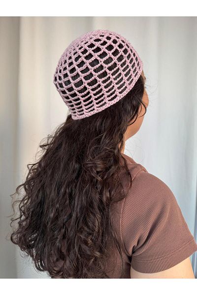 A&D HANDMADE Hand Knitted Mesh Beanie Hat>Mesh Hat with Silver>Hair Accessory