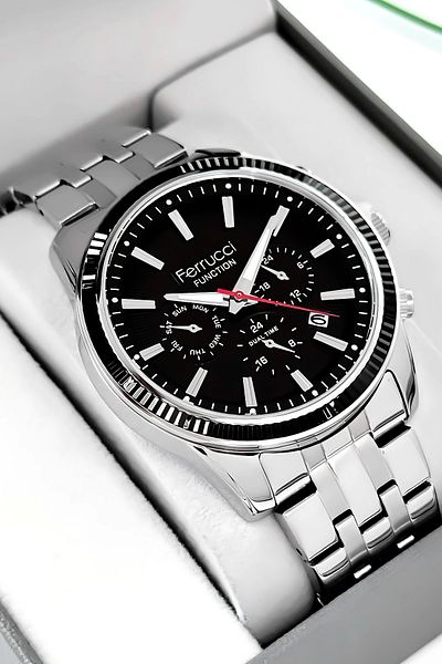 Ferrucci Function Men's Wristwatch Steel Cord Silver-Black Bracelet Gift 3Atm Sdfer170