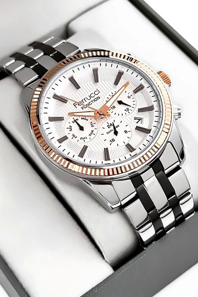 Ferrucci Function Men's Wristwatch Steel Cord Silver-White Bracelet Gift 3Atm Sdfer170