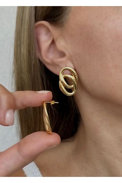 Home Sihra Accessories Steel Double Ring Nail Model Gold Color Earrings