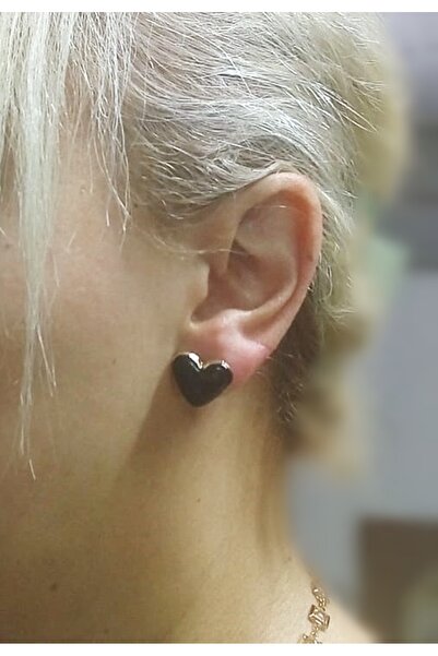 mos&more Black Enamel Curved Heart Earrings