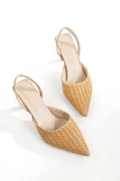 Ayakkabı Podyumum '' ESTER '' Kilim Desenli Sivri Burunlu Arka Lastikli 9 cm Kadeh Ökçe Kadın Ayakkabısı Yeni Sezon