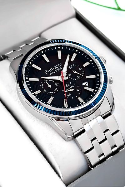 Ferrucci Function Men's Wristwatch Steel Band Silver-Blue Bracelet Gift 3Atm Sdfer170