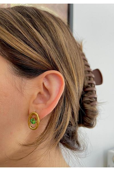 STEELSPARK Green Stone Steel Earrings