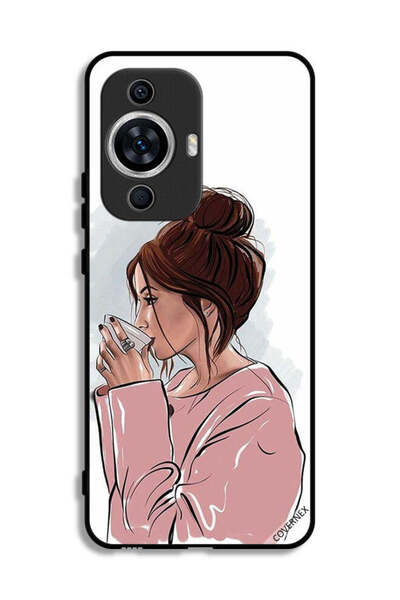 Covernex غطاء حماية لهاتف هواوي نوفا 12 لايت بتصميم فتاة تشرب الشاي