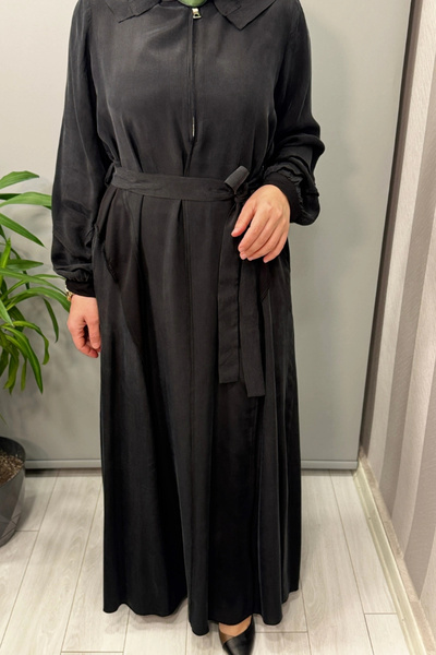 MissWhence Cupra Silk Dress with Hood Black 37811