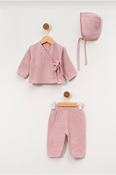 BabyWings Müslin Düz Şapkalı 3 lü Set Takım