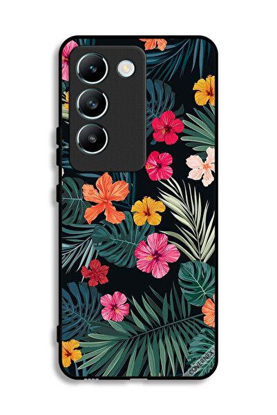 Covernex غطاء حماية لهاتف Vivo Y100 4G بنقشة زهور متعددة الألوان وريش أخضر داكن