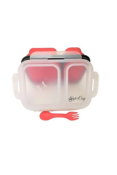 Style4Cosy Caserola pliabila silicon Clip&Close extra-sigilare cu lingura furculita, lungime 21.5 cm, Red Hot