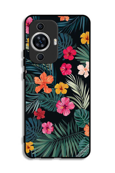 Covernex غطاء حماية لهاتف هواوي نوفا 12 لايت، زهور متعددة الألوان وريش أخضر داكن