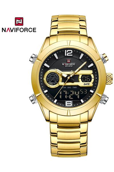 Naviforce Dual Display Stainless Steel Watch for Men with Analog and Digital Time Multifunctional Features