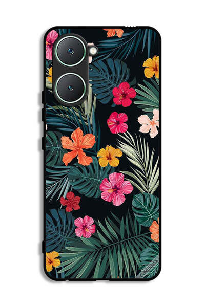 Covernex غطاء حماية لهاتف Vivo Y03 4G بنقشة زهور متعددة الألوان وريش أخضر داكن