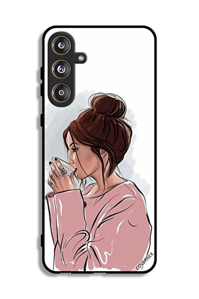 Covernex غطاء حماية لهاتف سامسونج جالاكسي F55 5G، رسم فتاة تشرب الشاي